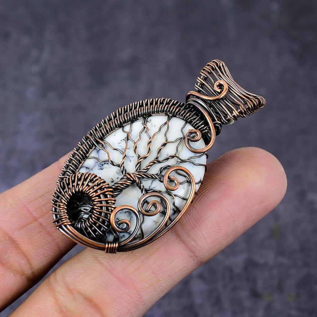 Natural Dendrite Opal Handmade Copper Wire Wrap Tree Of Life Pendant 2.17" S5y49
