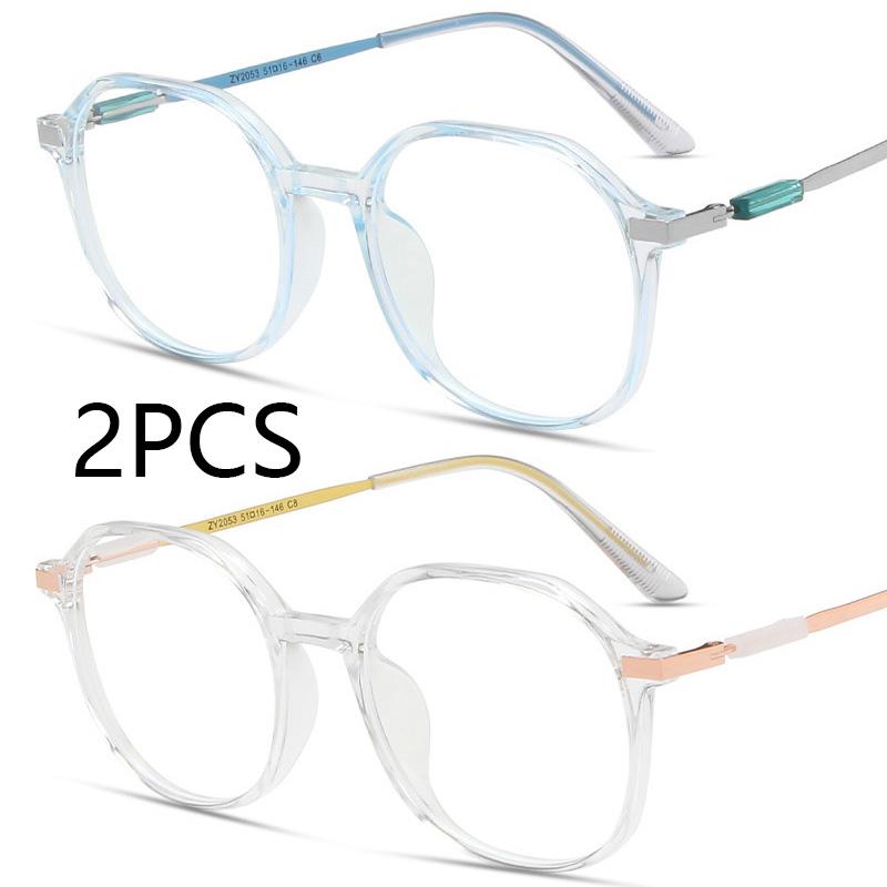 2Pcs Myopia Glasses Women Blue Light Computer Eyeglasses Girls Metal Round Frame Shortsighted Eyewear