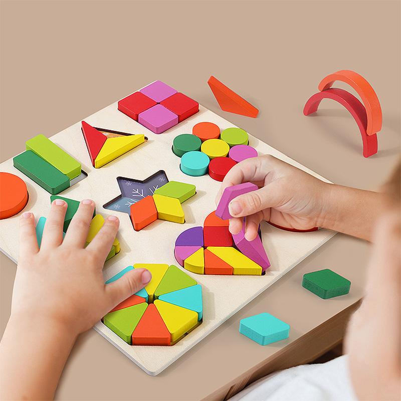 Children's Montessori Geometric Shape Wooden Puzzle Board Kindergarten Baby Early Education Cognitive Matching Toys