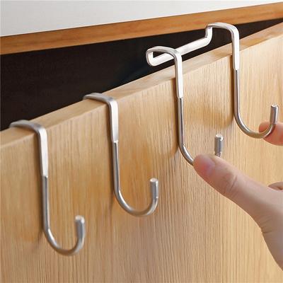 304 Stainless Steel Hook Double S-Shape Hook Free Punching Kitchen Bathroom Cabinet Door Without Trace Hook Towel Storage Hanger