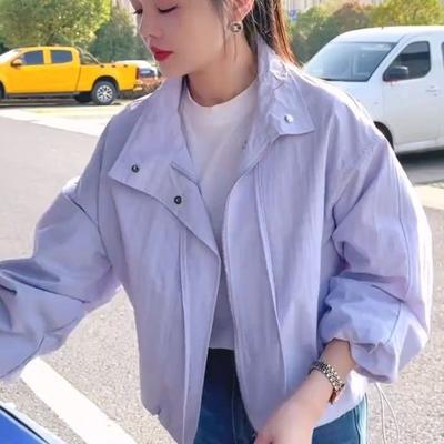 Stand-collar Short  Spring Autumn Loose Versatile Casual Jacket Top