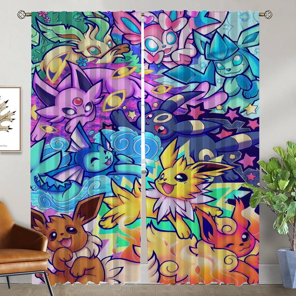 P-pokemones Blackout Curtain for Room 2 Panel Halloween Decoration Partition Home Interior Curtains Shades Tulle for Bedroom
