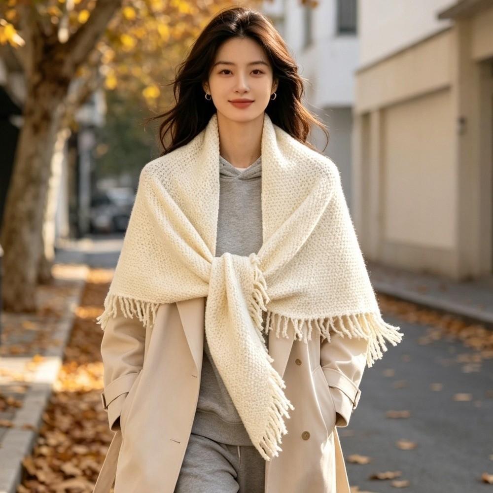 Warm Knitted Scarf Wool‑Blend Wrap Shawl Elegant Neck Warmer  Casual