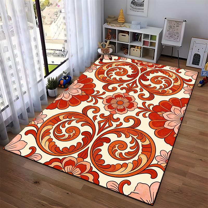 Floral Swirl Pattern Carpet with Red and Pink Design for Living Room Suitable for use as an anti-slip for living room bedroom sofas