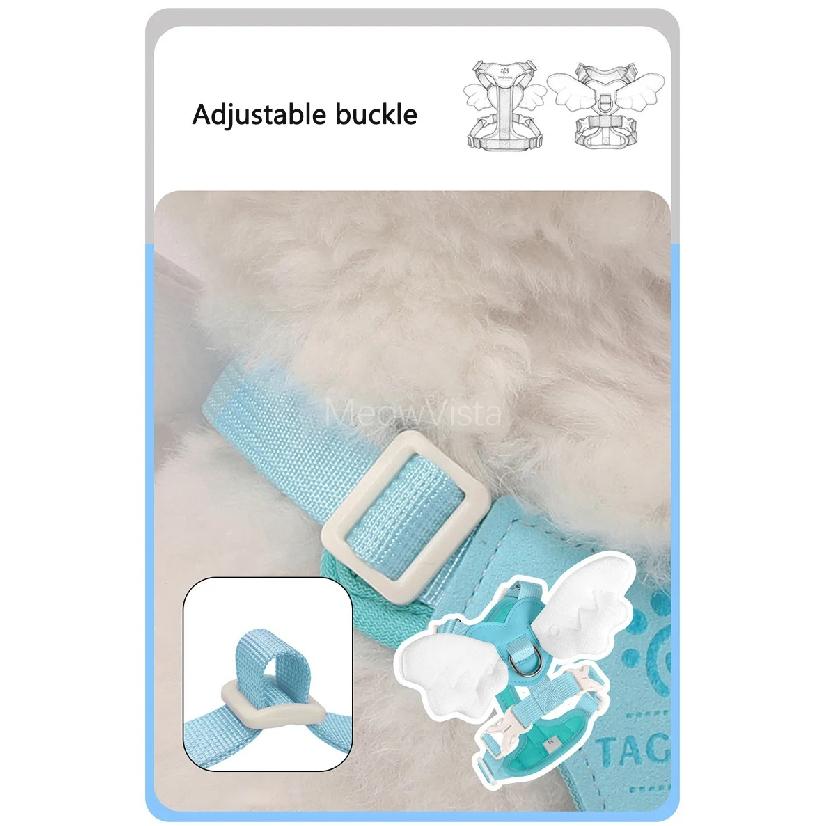 Luxurious Angel Wings Puppy Harness Set Lightweight Adjustable POM Buckle Pet Vest Chest Strap for Small Dog Cat Daily Walking
