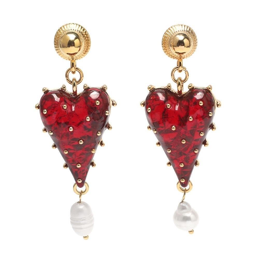 1 Pair Red Color Love Heart Earrings Heart Shape Baroque Earrings Dangle Earrings  Women Jewelry