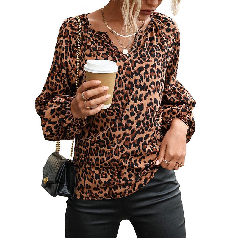 2025 Spring Leopard Print Chiffon Long-Sleeve Women's Pullover Shirt
