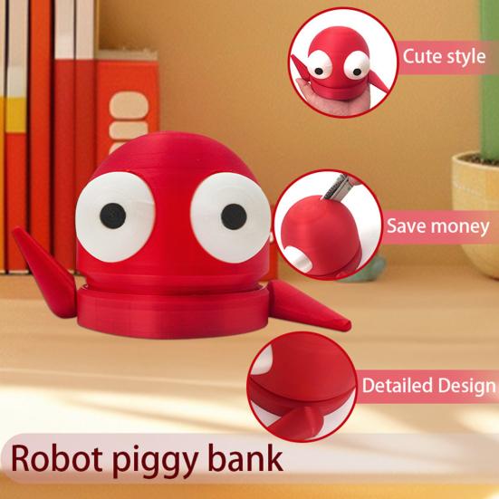 Cartoon Red Robot Piggy Bank Movable Arm Coin Cash Storage Container Kids Adults Money Saving Box Home Office Desktop Decoration