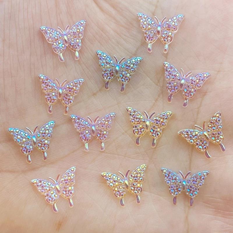 New 100Pcs New Cute Mini Shiny Little Butterfly Resin Figurine Crafts Flatback Cabochon Ornament Jewelry Making Hairwear Accesso
