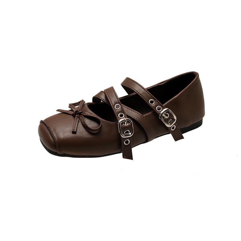 French retro design square head cross buckle Mary Jane shoes women's 2025 summer new versatile ballet shoes