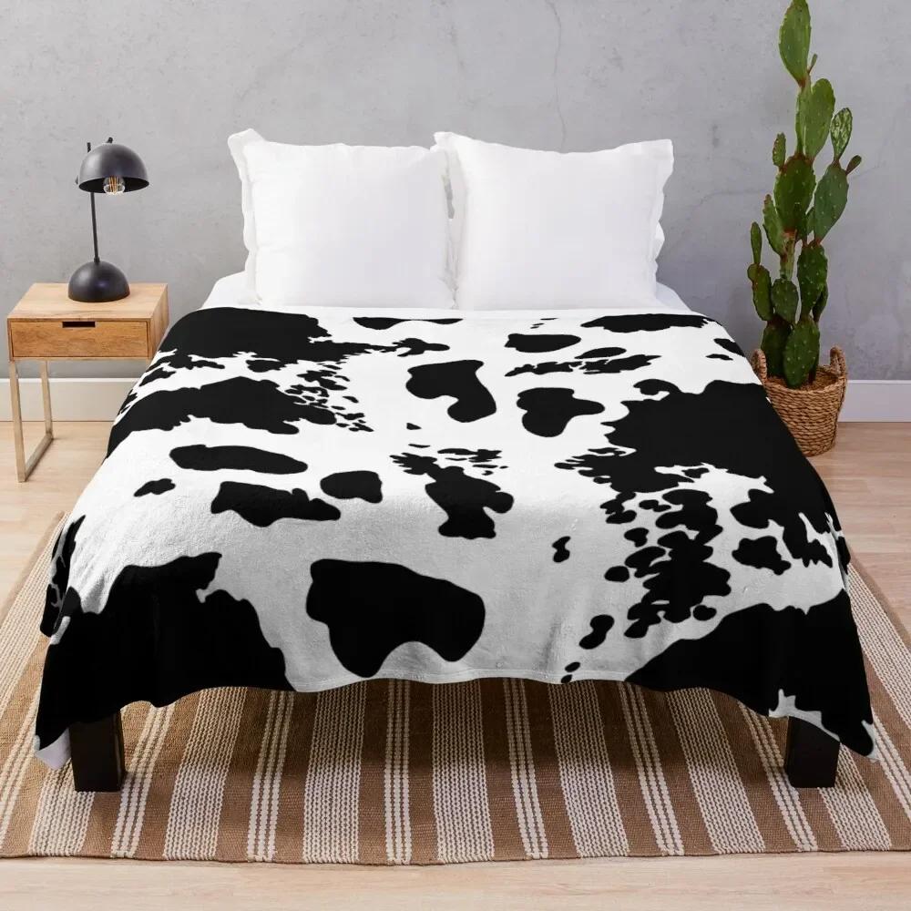 Cowhide Print Flannel Blanket, Cow Fur Print Flannel Throw Blanket Gift for Kids Adults, Soft Fleece Blanket for Couch Sofa Bed