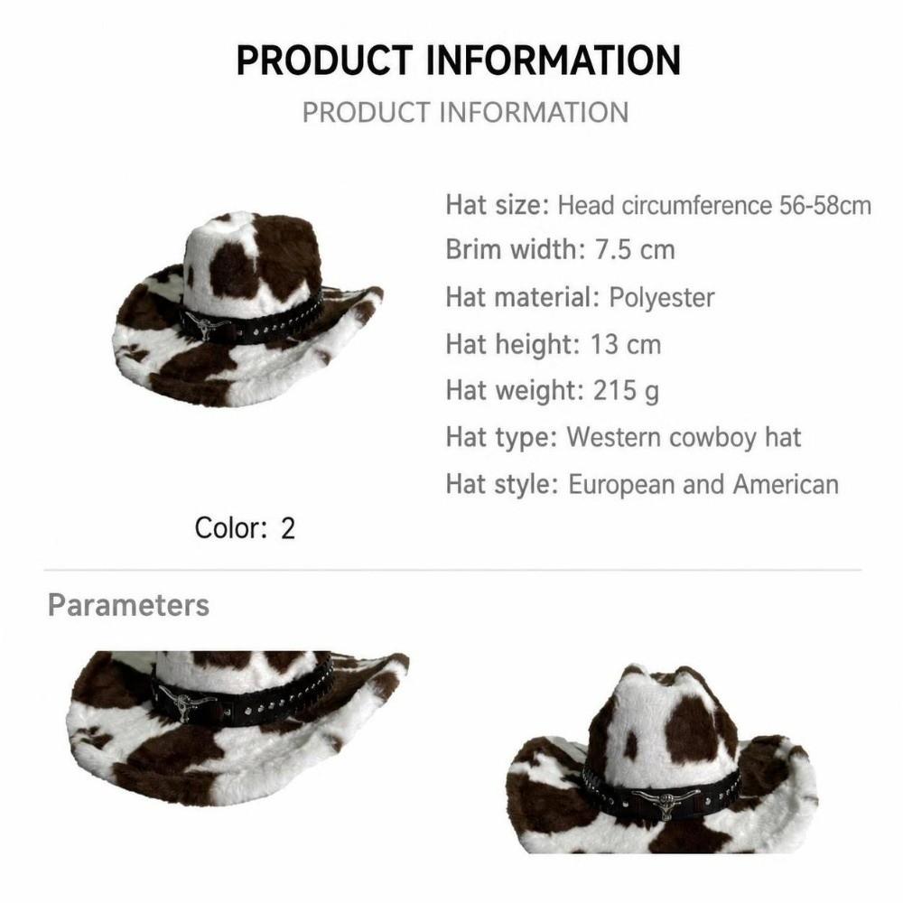Polyester Plüsch Cowboyhut Breiter Rand Plüsch Cowboyhut Flauschiger Western Cowgirl Hut Streetwear Täglich