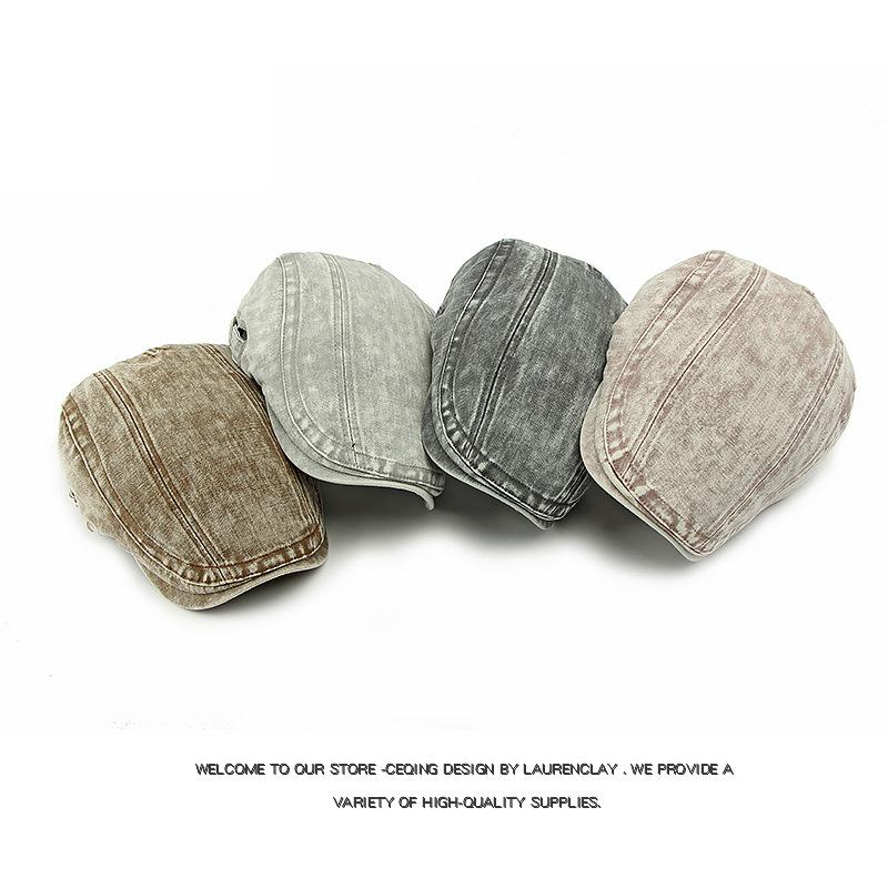 Spring Summer Cotton Denim Beret Men's British Peaked Cap Retro Progressive Cap