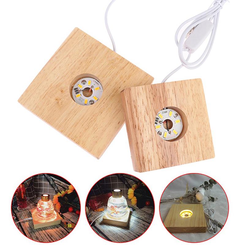 Wooden Led Light Dispaly Base Square Wooden Night Lamp Base Light Display Stand
