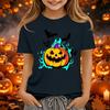 Kids Halloween Printed Neck Short Sleeve T-Shirt Loose Fit Casual Top