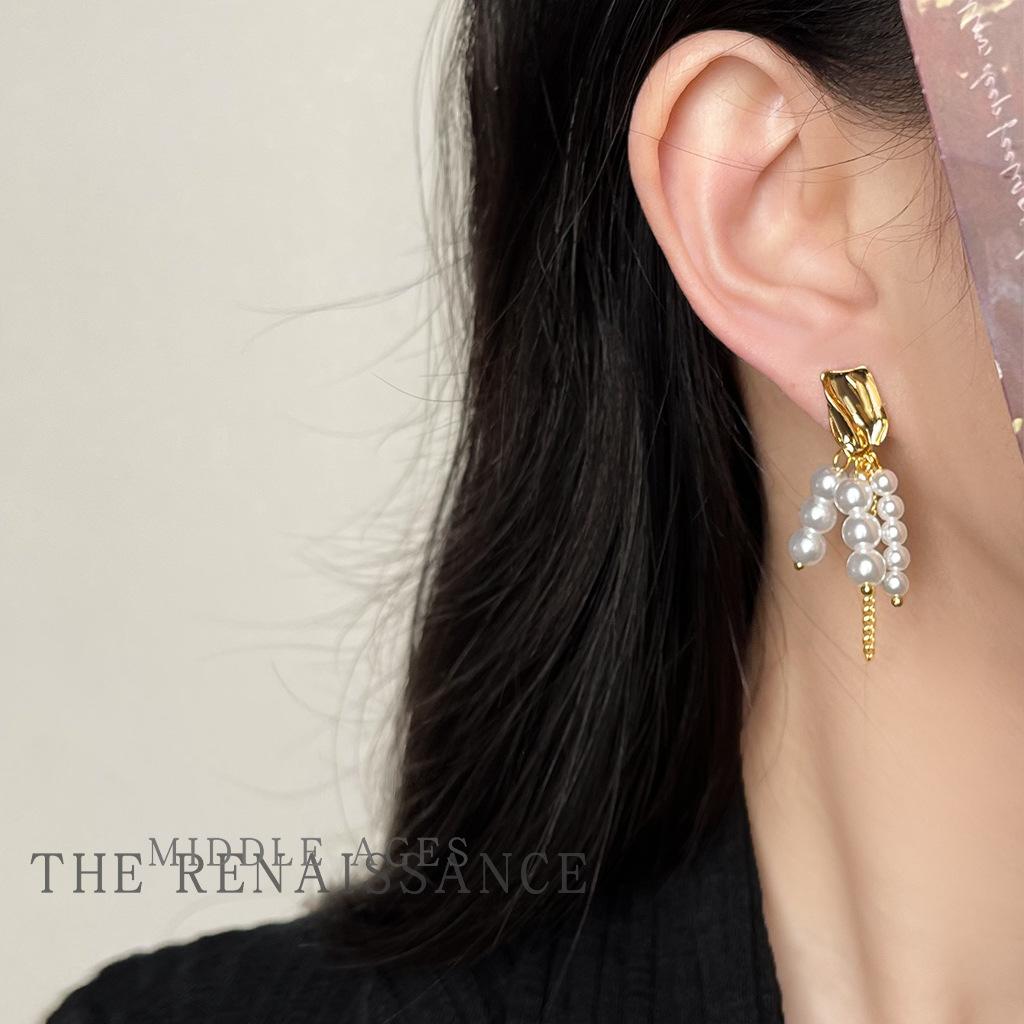 Pearl Liquid Pearl Fringed Stud Earrings Retro Court Style Earrings Earrings Women