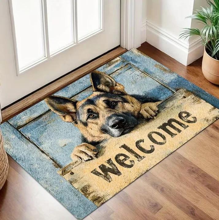 Waschbare Retro-Stil Hunde- und Blumenmuster Heimmatte Eingang Waschküche Wohnzimmer Türdekoration Heimdekoration Matten