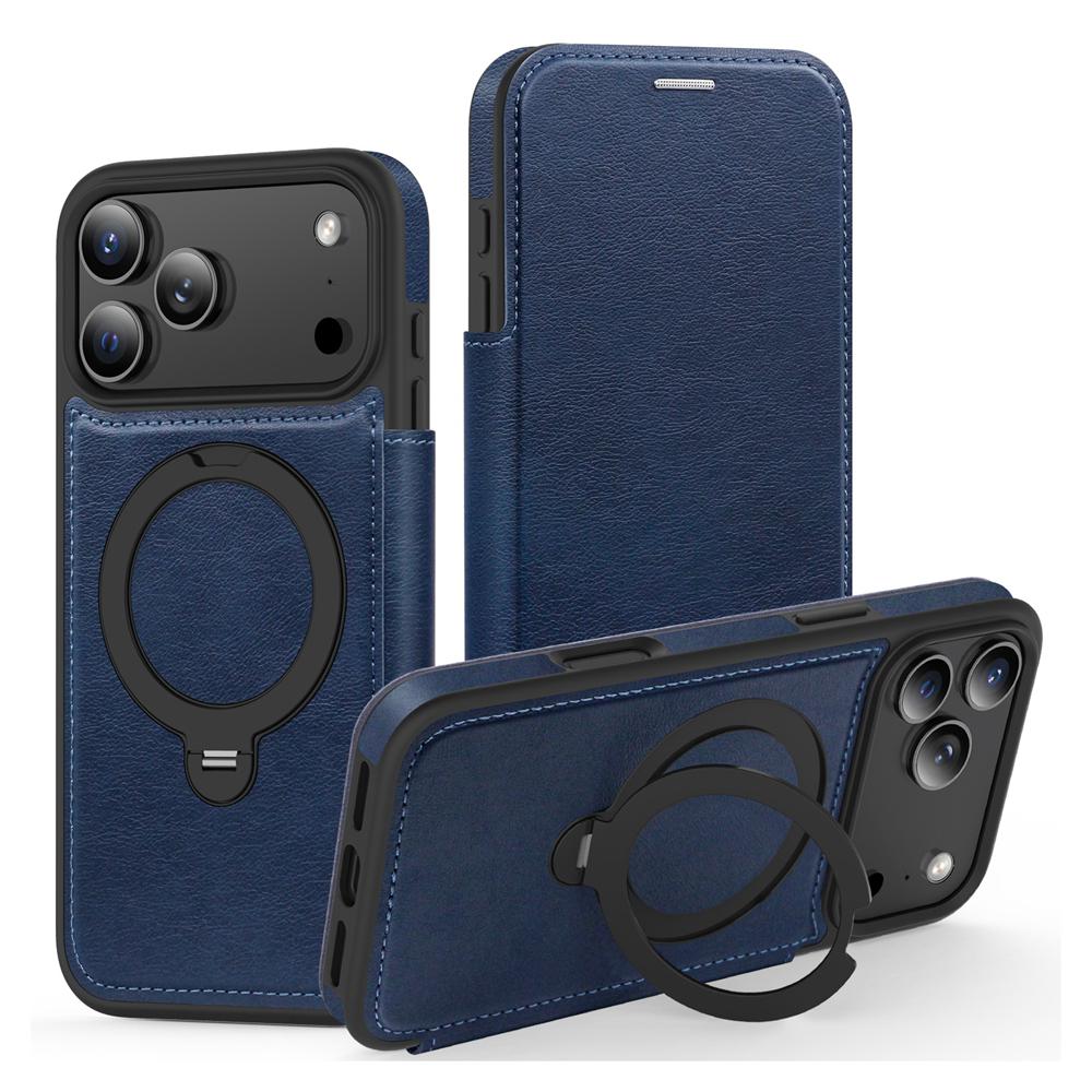 KEYSION Leather Flip Wallet Case for iPhone 15 16 17 Pro Max Air 16Plus 16e Cards Slots Magnetic 360 Ring Stand Phone Back Cover