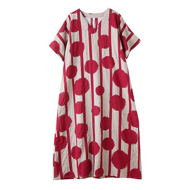 

XITAO Dot Print Striped Contrast Color Dress ZMY1086 One Size красный