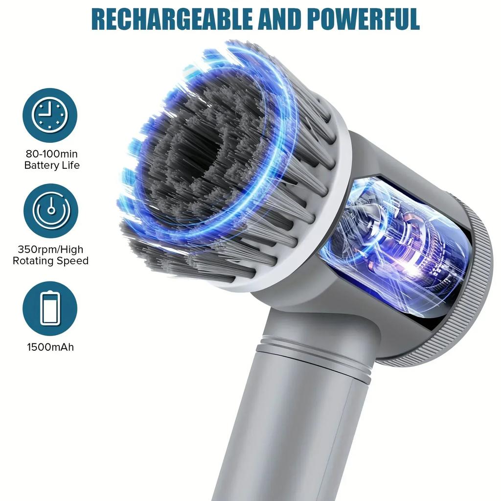Wireless Electric Spin Brush Cleaner with 5 Replaceable Heads, Rotating Deep Cleaning Tool for Household Surfaces
