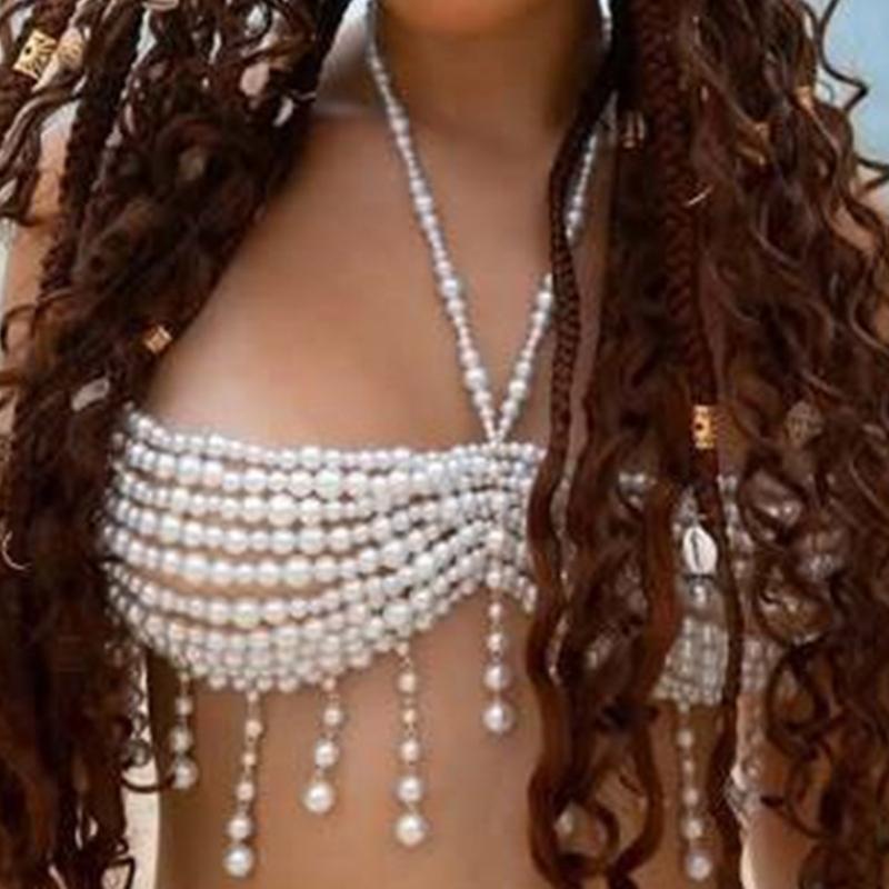 Adjustable Pearls Body Jewelry Body Chain Decoration for Trendy Women Strapless Dresses and Casual Stylish Outfits