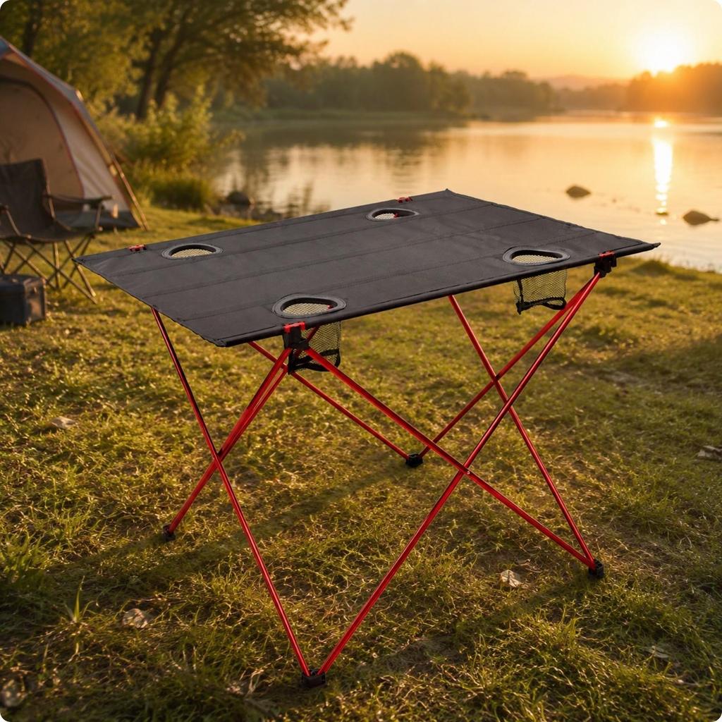Easy to Set up Portable Outdoor Table with Mesh Storage Pockets Foldable