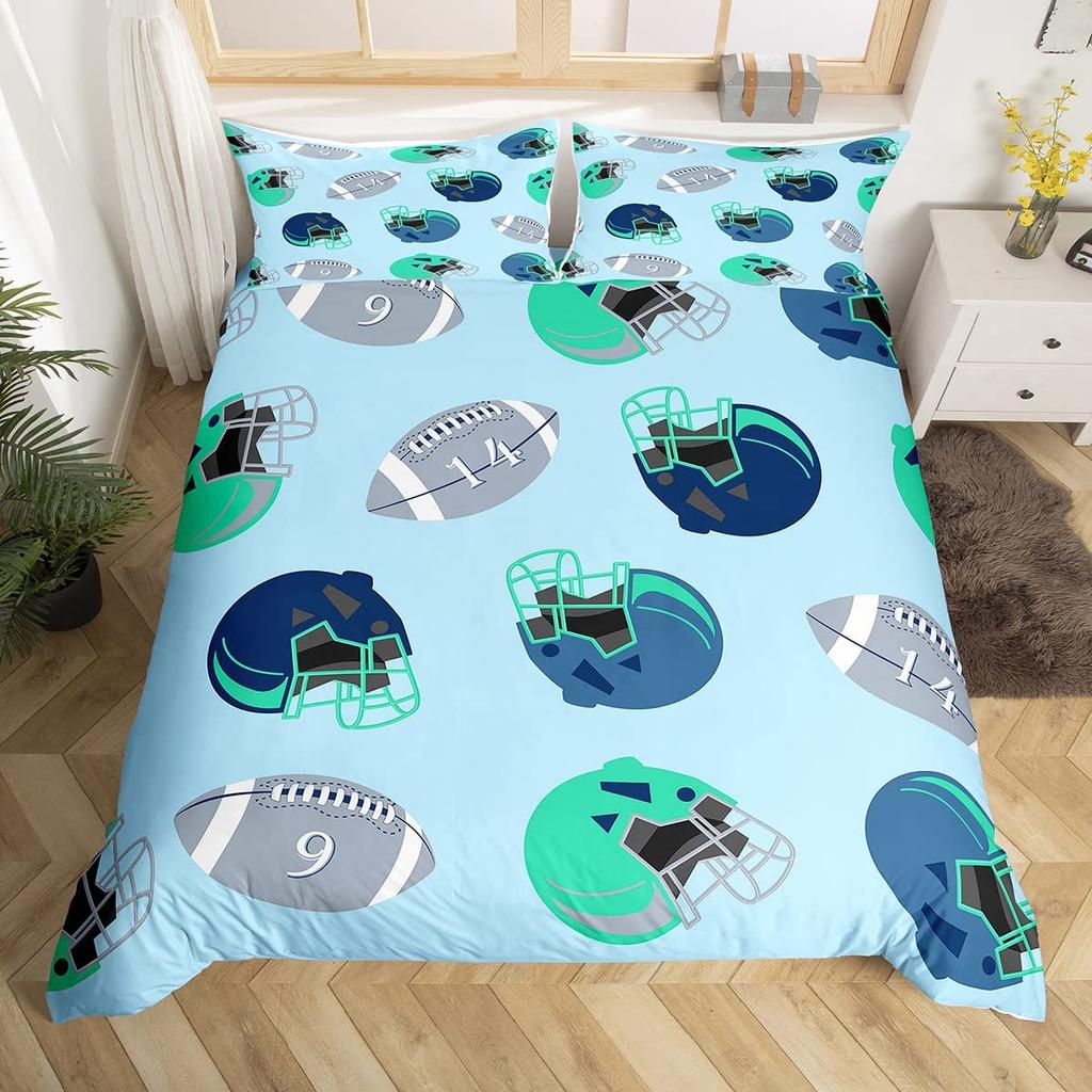 Boys Rugby Sports Duvet Cover Queen Football Bedding Set Ball Sport Comforter Cover Black Tie Dye Quilt Cover with 2 Pillowcases