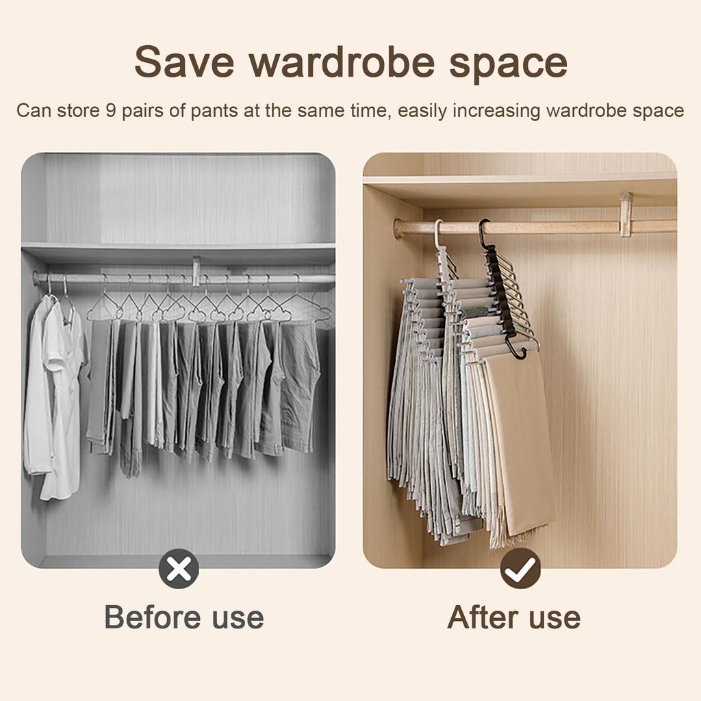 Multi-Tier Pants Hanger with 9 Non-Slip Bars Space Saving Closet Organizer Metal Clothes Rack for Home Use
