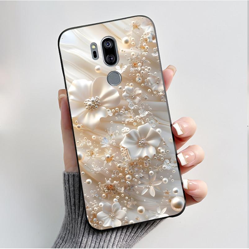 Druckmuster Hülle Für LG G7 thinQ Capa Weiches Silikon Schwarze Hülle Für LG G7thinQ Abdeckung Niedliche Blume Cartoon Hülle Funda Coque