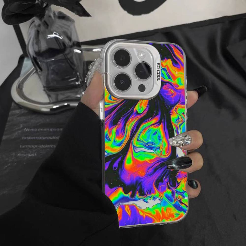 

Психоделический голографический чехол для iPhone 17,16,15,14,13,12,11Pro,XS,Max,Plus,Mini Белый Конфетный Матовый Ударопрочный Чехол iPhoneX