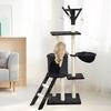 JIPSY Arbre a chat noir 79 x 34 x 138 cm - 3 plateformes, 1 perchoir, 1 niche, 1 escalier, poteaux a griffer