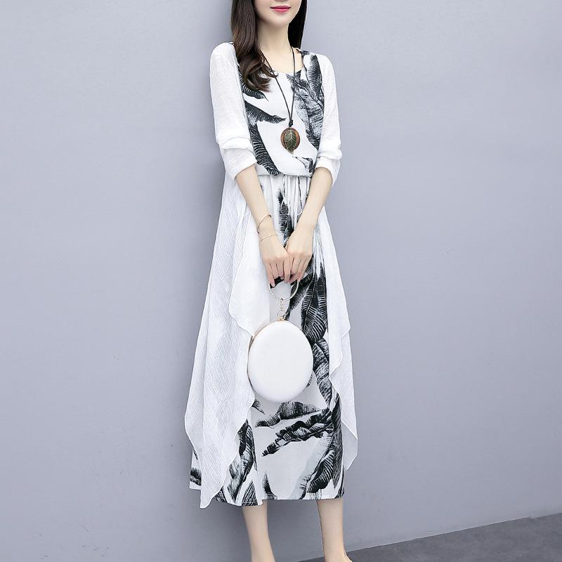 Dress Loose Fitting Ethnic Painting Two Piece Set Knee High Skirt