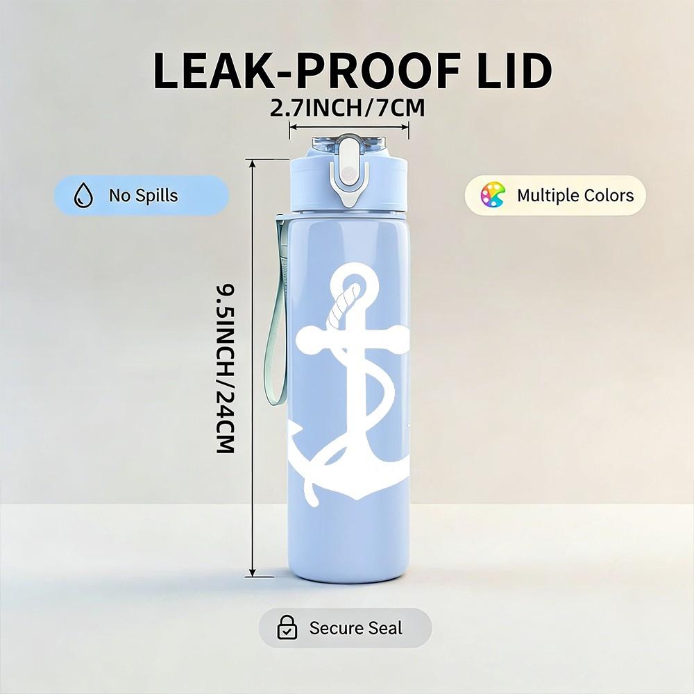 1PC Anchor Silhouette 750ml Color Plastic Sports Water Bottle Leakproof Flip Straw Lid Suitable for Sports Office Home Use