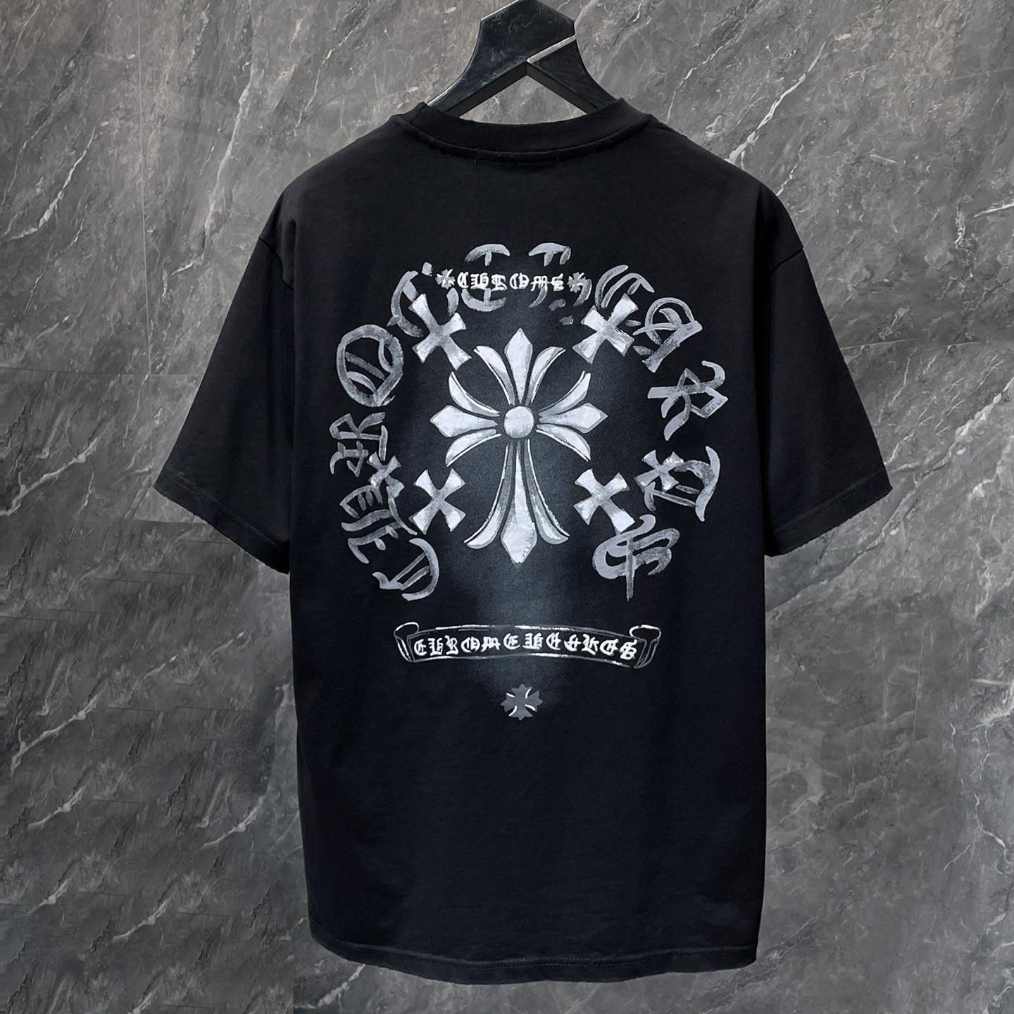 

8931 CHROME HEARTS 2026 Summer New High Quality Cotton Round Neck Loose Large Size Men s and Women s T-shirt Couple T-shirt M чорний