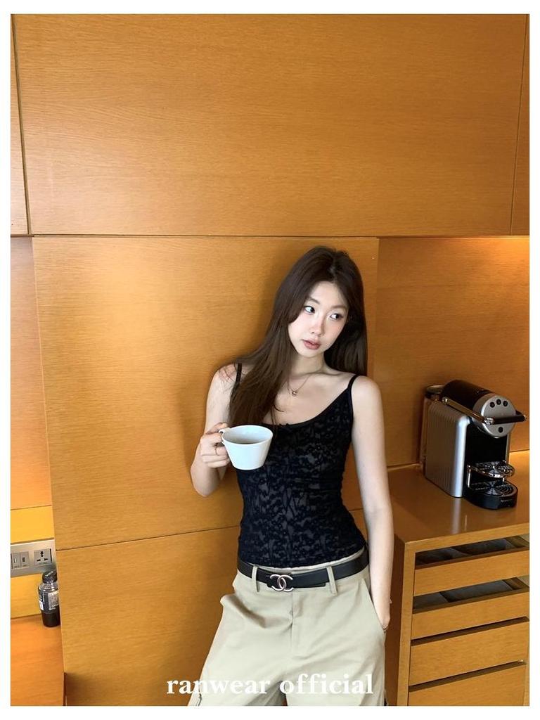 Chic French Lace Camisole & Round Neck Cardigan Set - Early Spring Style Women's Two-Piece Top