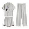 1A antibacterial pure cotton pajamas women's summer with chest pads, short sleeves, plus size 50kg girls' loungewear three-piece set