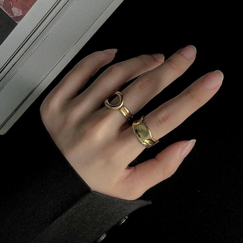 European-American Gold Open Irregular Ring, Women's 925 Silver, Korean Style Fashion, Simple Lines, Adjustable Index Finger Ring