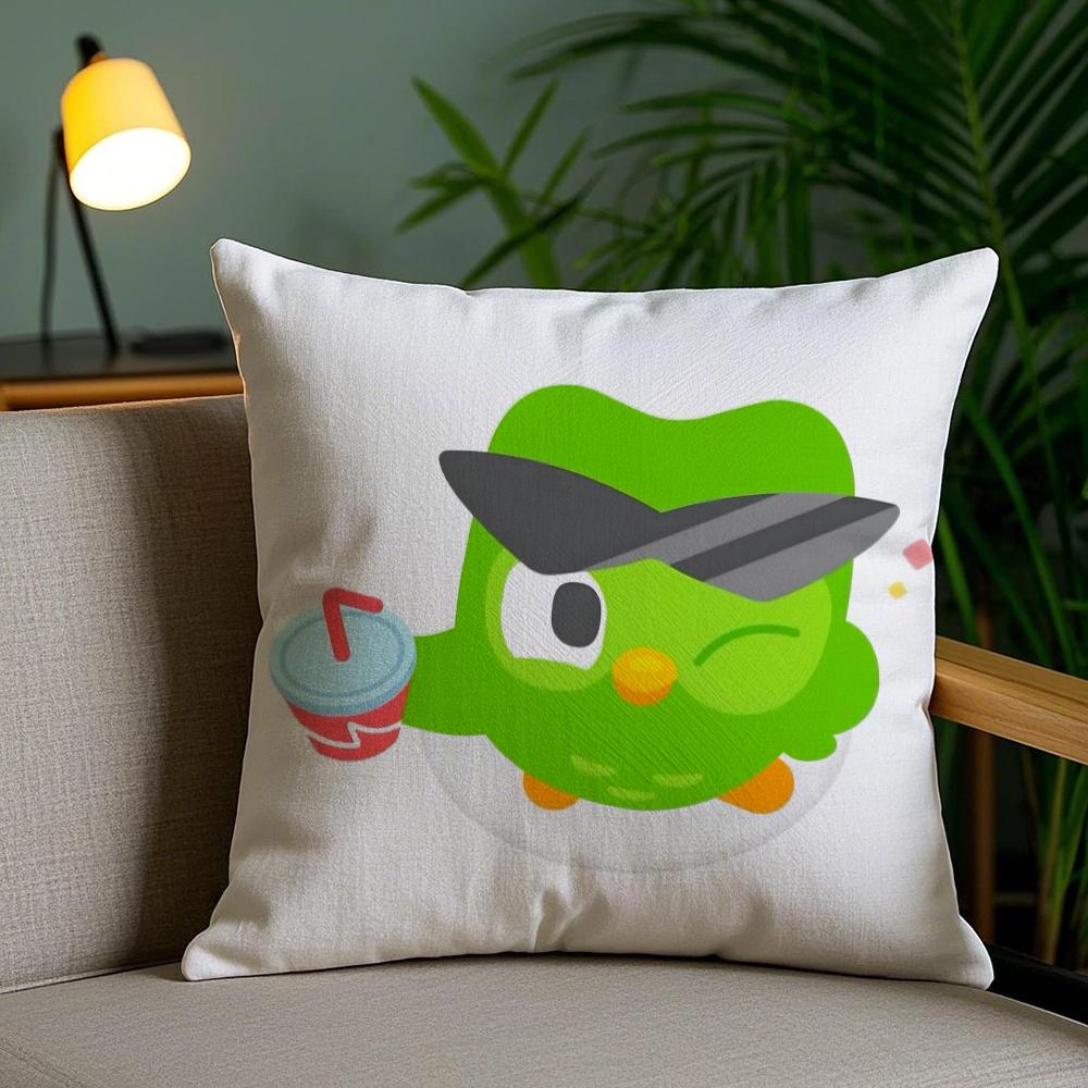 Cute D-Duolingos Cushion Cover Soft Short Plush Double-Sided Printing Home Decor Machine Washable Pillow Case Gift