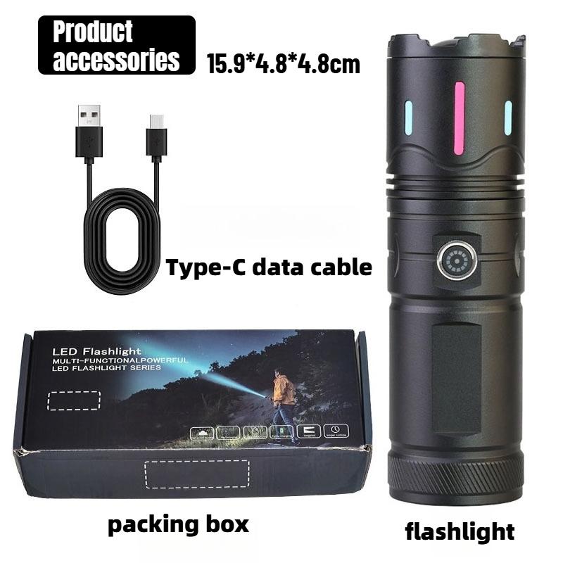 100W Ultra Powerful LED Spotlight 40000LM Long Range Zoom Flashlight Fluorescent Absorbing Film Luminous Flashlight Camping Emergency Lamp