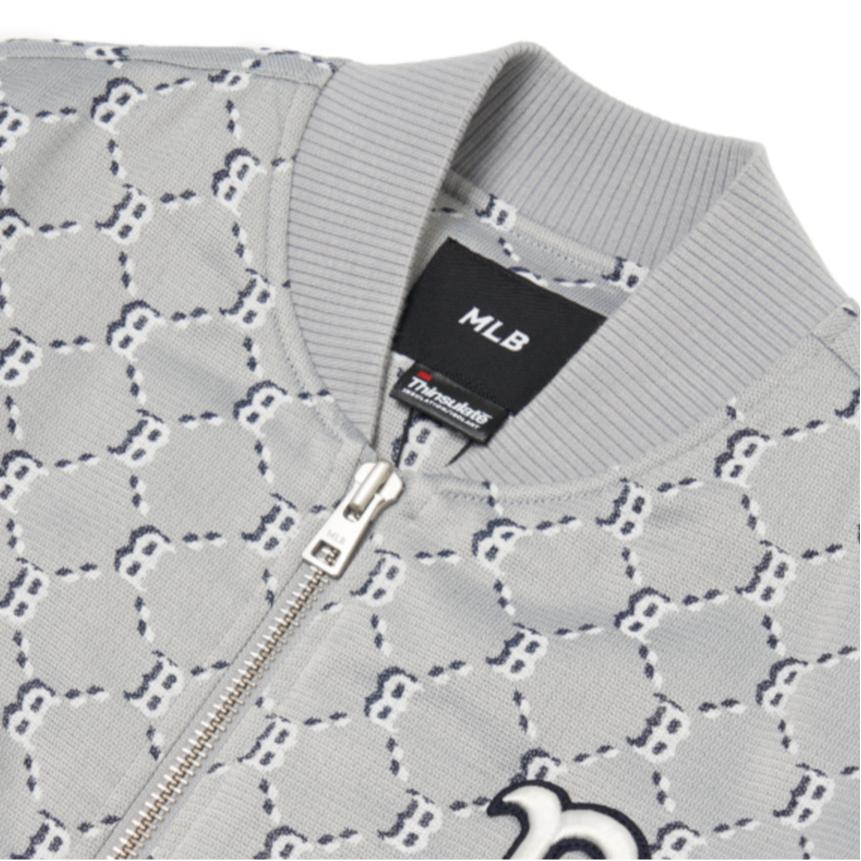 MLB Plaid Logo Print Zip Long Sleeve Jacket Men jackets Gray 3AJPM0121-43MGS