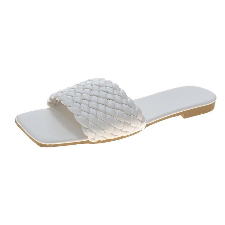 Women's Slippers 2025 Summer Selling Sexy Braided Red Square Toe Flat Flip-Flops Fashion Beach Mules Casual Indoor Home Slippers