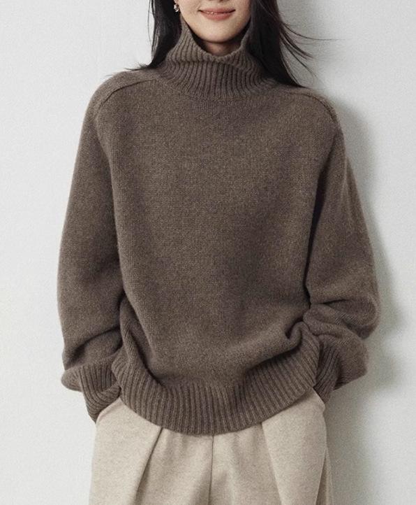 

Европейский женский свитер с высоким воротником из толстой шерсти класса люкс | Свободный, уютный, вязаный в корейском стиле XL верблюд