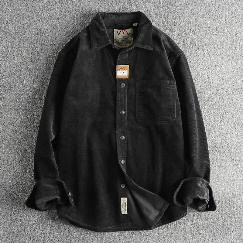 Solid Color Corduroy Vintage Shirt Men Spring Fashion Simple Basic Long Sleeve Blouse America Style Coats