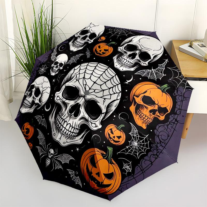 1pc Halloween Skulls Pumpkins Spider Web Umbrella with Plastic Handle,Vibrant Cartoon Pattern,Multi-functional UmbrellaB1953