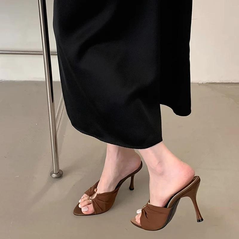 Luxury Designer Summer Women's High Heel Slippers Fashion Open Toe Slides Elegant Outdoor Evening Party Shoes