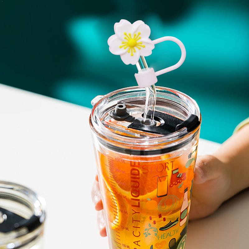 Begonia Flower Straw Cover Caps Silicone Straw Stopper 10mm Reusable Dust-Proof Straw Tips Lids For Stanleys Cup Party Decor
