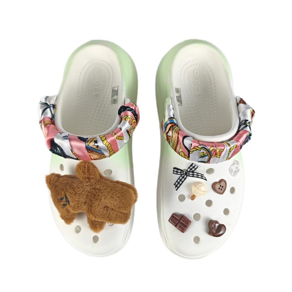 Crocs Crush Clog EVA Lime Decorative Buckle Hand Painted Graffiti Casual Fashion Versatile Hole Shoes Unisex White