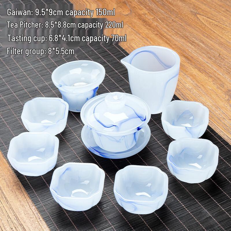 Handun Chinese Glazed Liuli Tea Set with Plum Blossom Cups