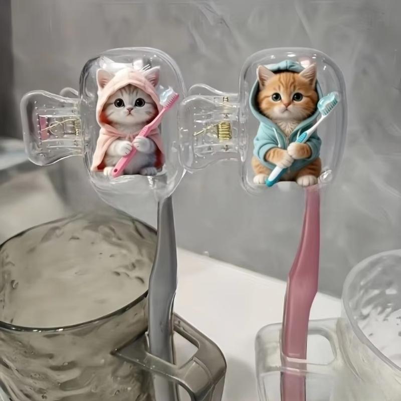 2Pcs Dust-Proof Waterproof Cat Toothbrush Cover Kitten Dog Printed Transparent Toothbrush Holder Portable Toothbrush Head Cover