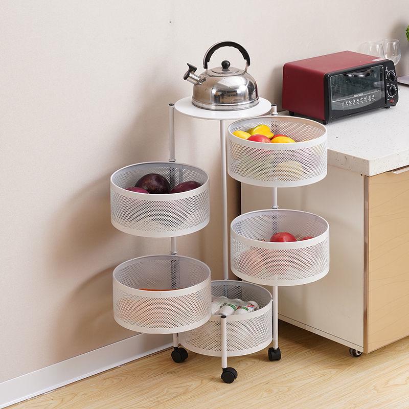 Kitchen Floor-Standing Multi-Layer Snack, Fruit & Vegetable Rotating Storage Trolley